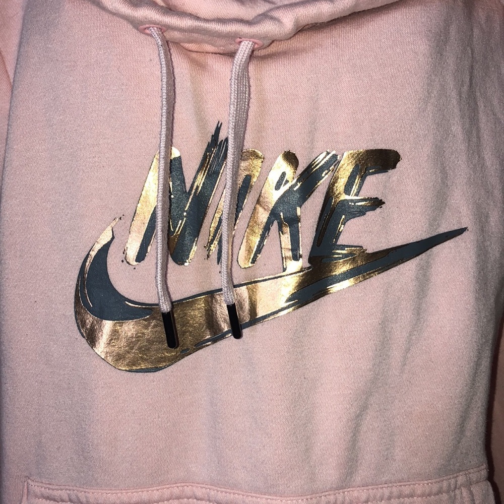 Nike pink sweatshirt Hoodie Gold long sleeve Pocket size XS gold shimmer cowl​ - Picture 2 of 5
